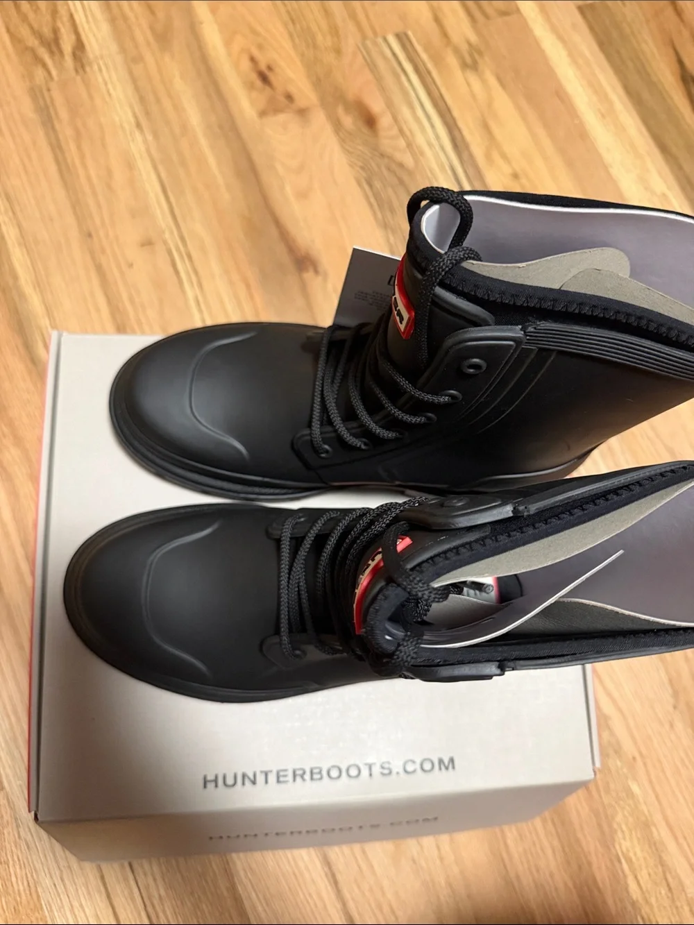Hunter Big Kids Black Lace-Up Combat Rain Boots Size 5 Brand New
